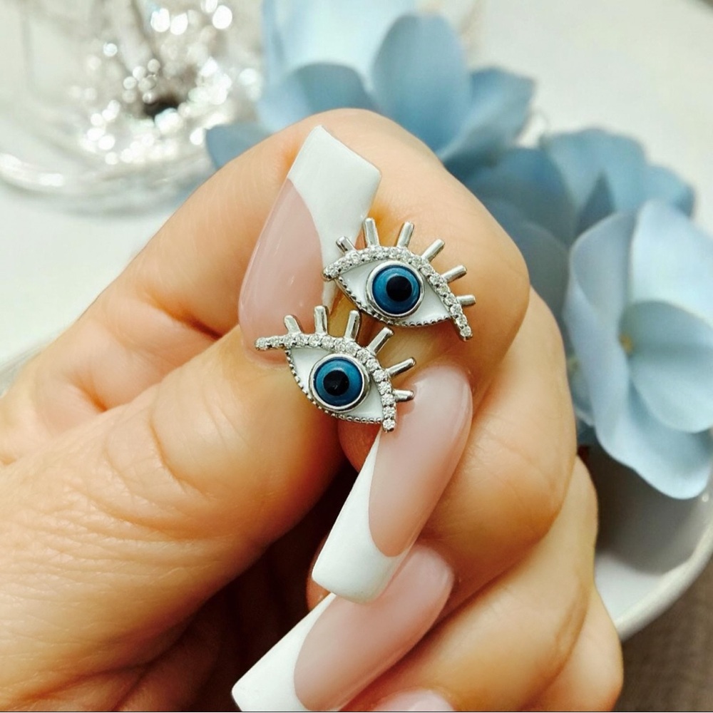 Evil Eye Stud Earrings | 925 Sterling Silver Protection Jewelry